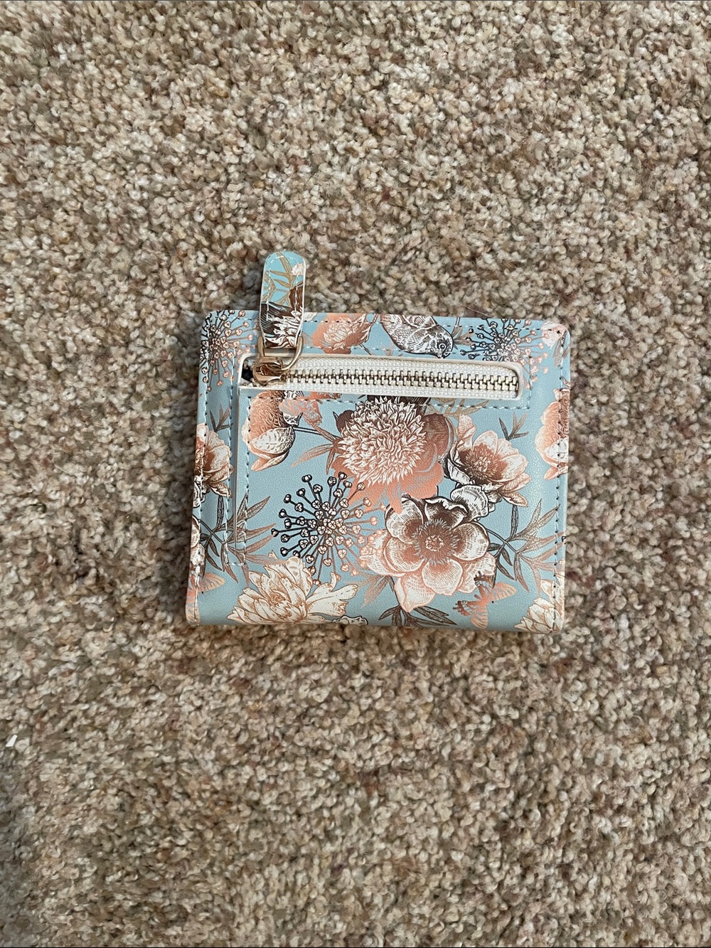 Floral Zip Wallet in Light Blue and Gold